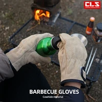 two layers leather outdoor bbq gloves fire heat resistant kitchen cooking oven mitts anti slip hard wearing clamping glove