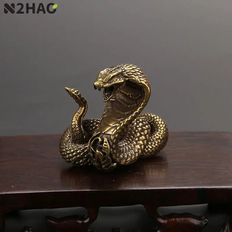 Antique Bronze Cobra Statue Ornament Zodiac Snake Miniature Figurines Copper Desktop Decoration Tea Pets Decor Accessories Craft