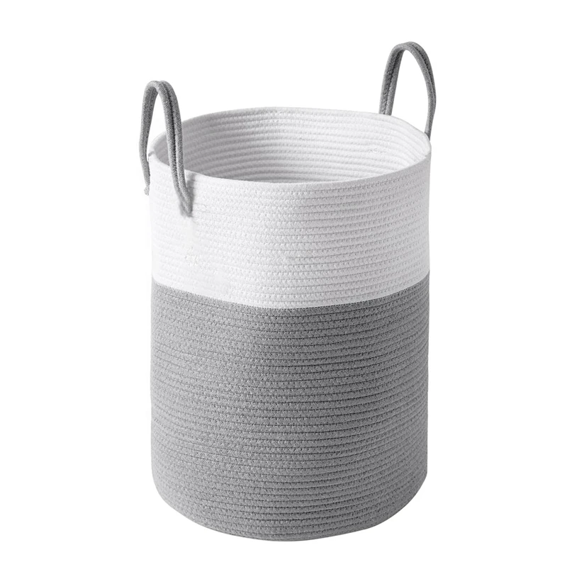 

Woven Cotton Rope Laundry Basket,Dirty Clothes Hamper Toys Organiser With Handle For Bedroom Bathroom Storage Bins