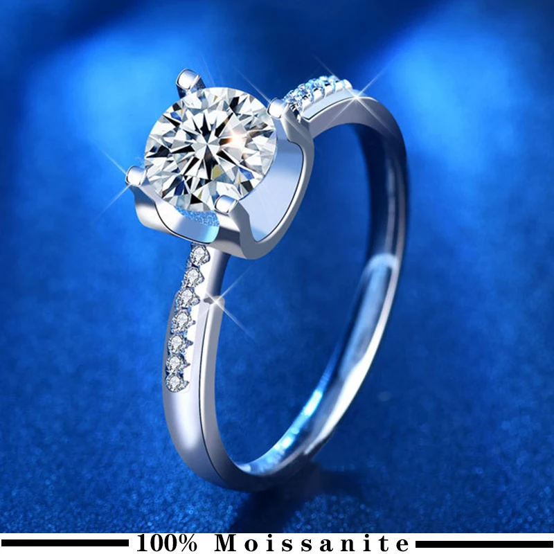 

Classic 6 Prongs 5 Carat Round Moissanite Ring Sterling Silver Plated 14K Gold High Clarity D Color Diamond Rings Woman Jewelry