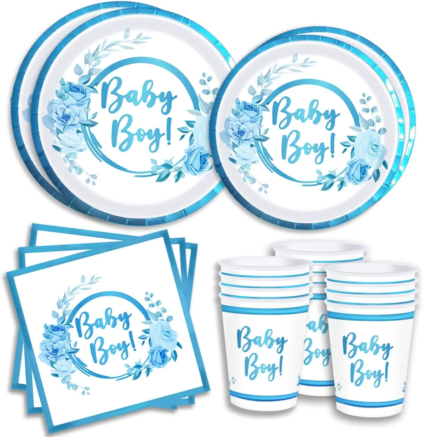 

Boy Baby Shower Party Supplies Set 20 People Plates Cups Napkins Disposable Babyshower Tableware for Kids Boys Party Decoration