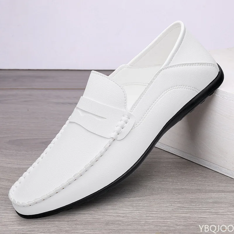 

Spring Autumn Mens Casual Leather Loafers Men Loafer Shoes Mocasines Hombre Mocassini White Black Slip-On Big Size