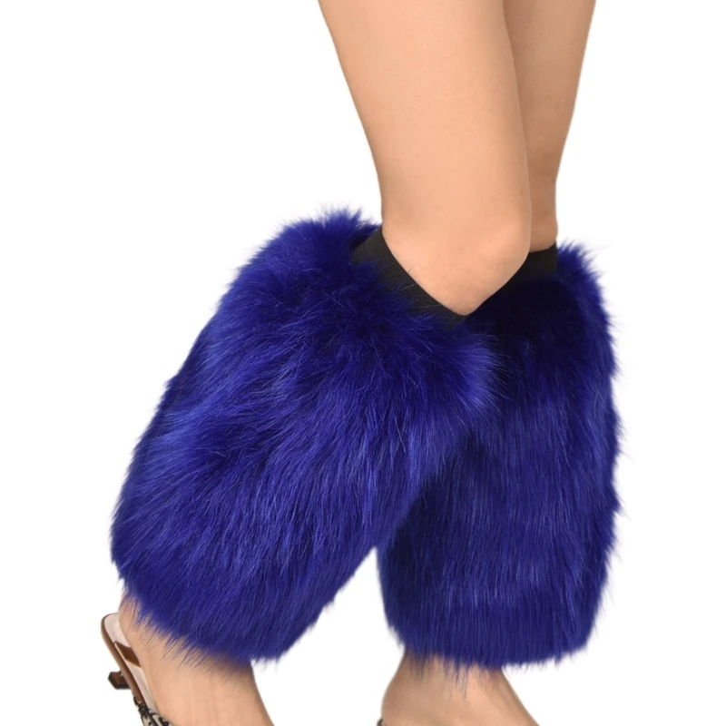 Women Winter Solid Color Faux Fur Leg Warmer Hipster Warm Calf Socks Partywear 37JB