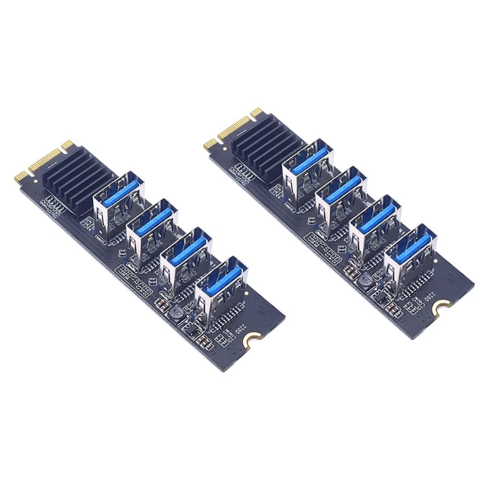

2PCS M.2 NVME to 4Port PCI-E 1X Riser Card M.2 MKEY PCI-E Adapter USB3.0 PCI-E Graphics Expansion Card ASM1184E Chip