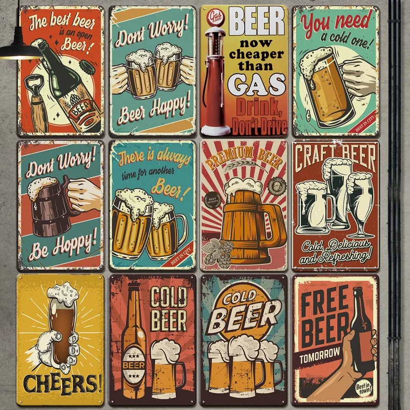 

COLD BEER Signs Metal Plaque Beer Cheers Up Vintage Posters For Man Cave Bar Pub Club Tin Plate Art Wall Stickers Home Decor