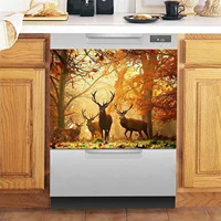 deer in the forest magnetic dishwasher door cover sheetdishwasher magnet cover sticker for kitchen decorative home cabinet deco