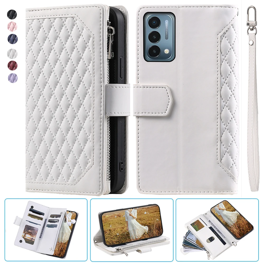 

OnePlus Nord N200 5G Fashion Small Fragrance Zipper Wallet Leather Case Flip Cover Multi Card Slots Cover Folio with Wrist Strap