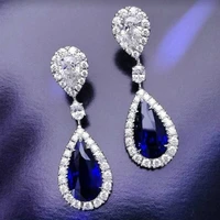 2022 luxury jewelry ladies blue white water drop shaped crystal rhinestone zircon metal dangle earring for women party jewelry