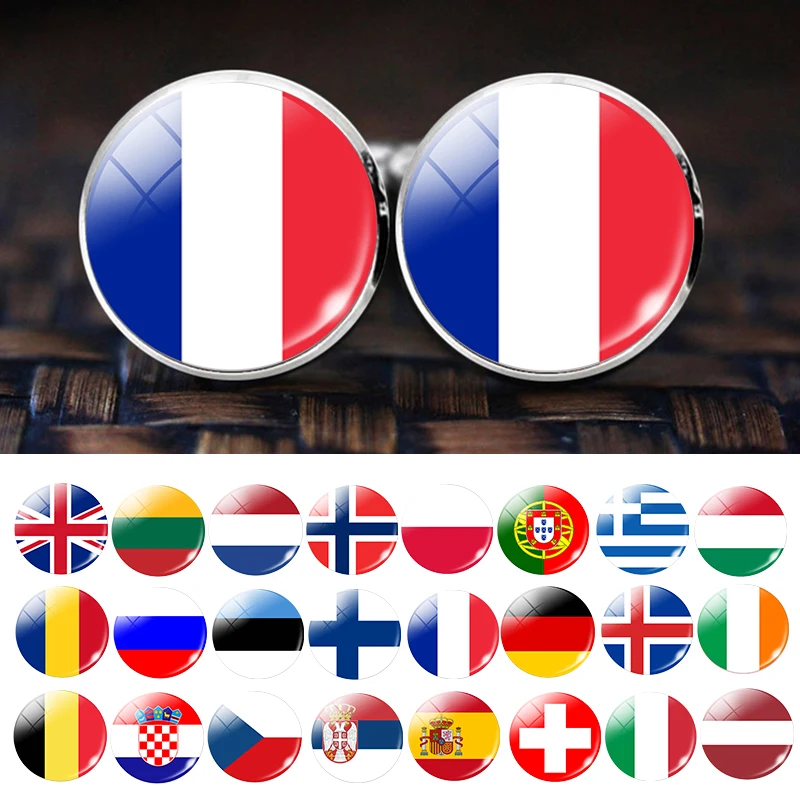 

Men Fashion Europe Countries National Flag Cufflinks Spain UK France Russia Italy Germany Poland Flag Suit Cuff Links Button