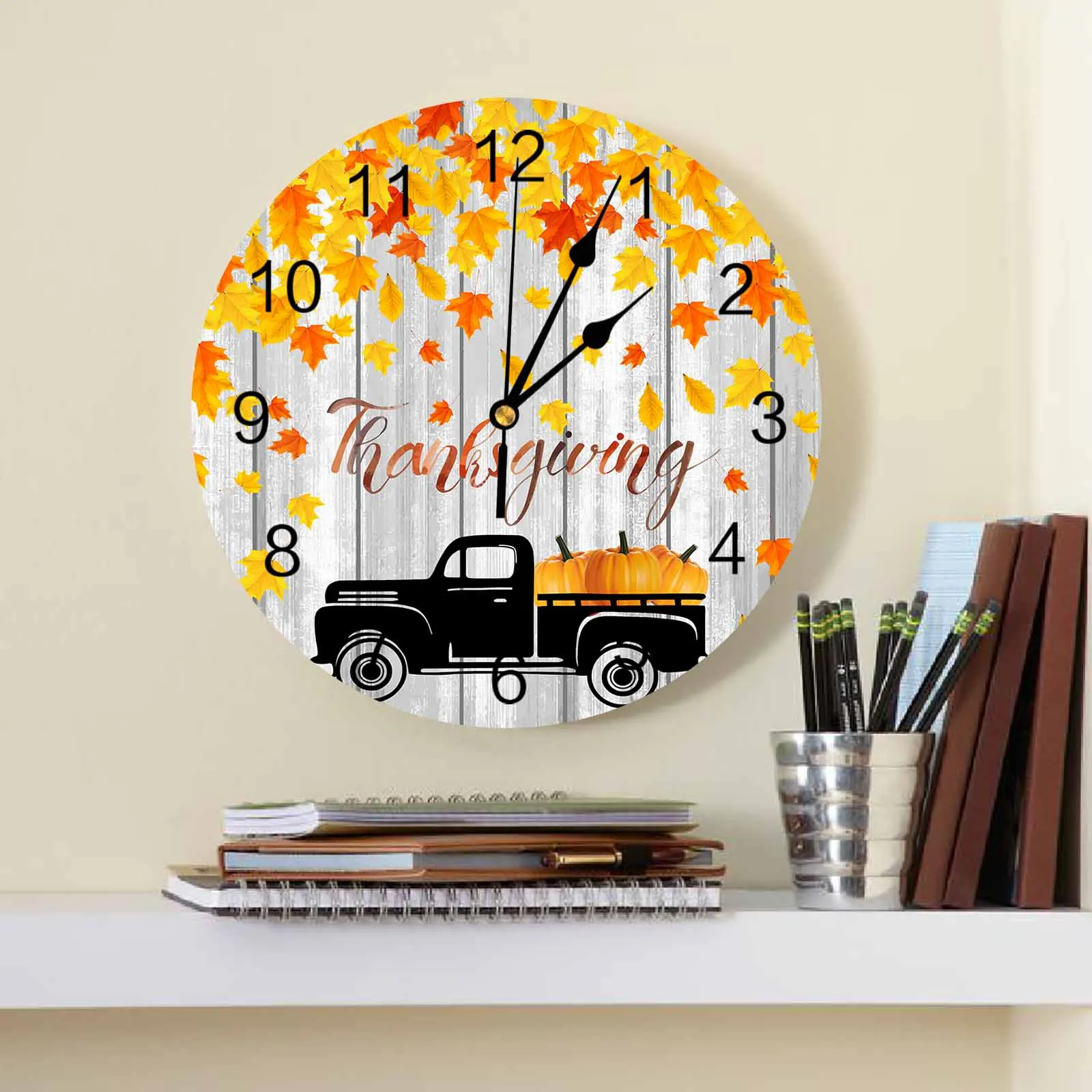 Автомобильные настенные часы с изображением тыквы и листьев большие современные