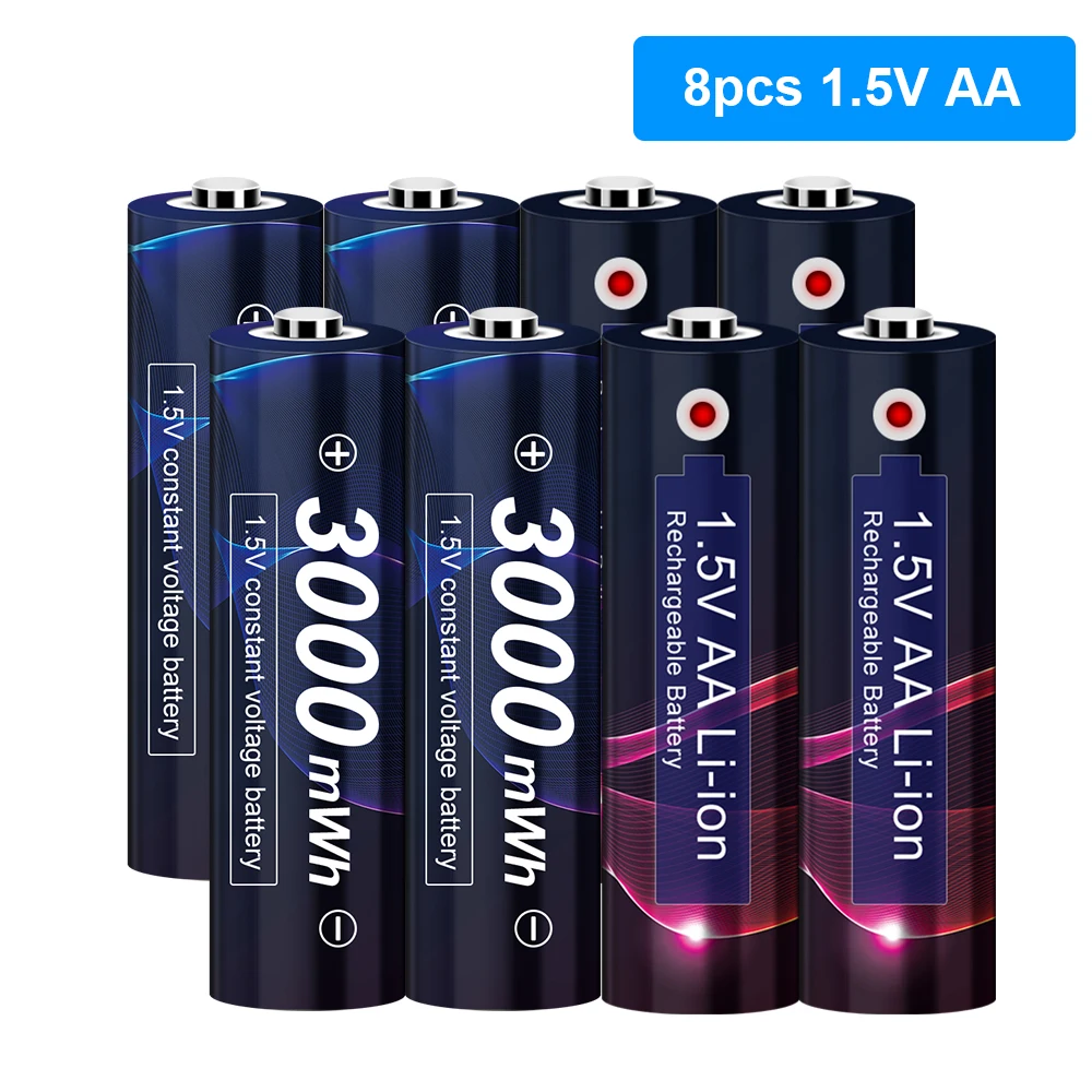 

1.5V AA Rechargeable Battery Lithium Li-ion AA 1.5V 3000mWh Battery 2A Pre-charged Bateria low self discharge AA Batteries