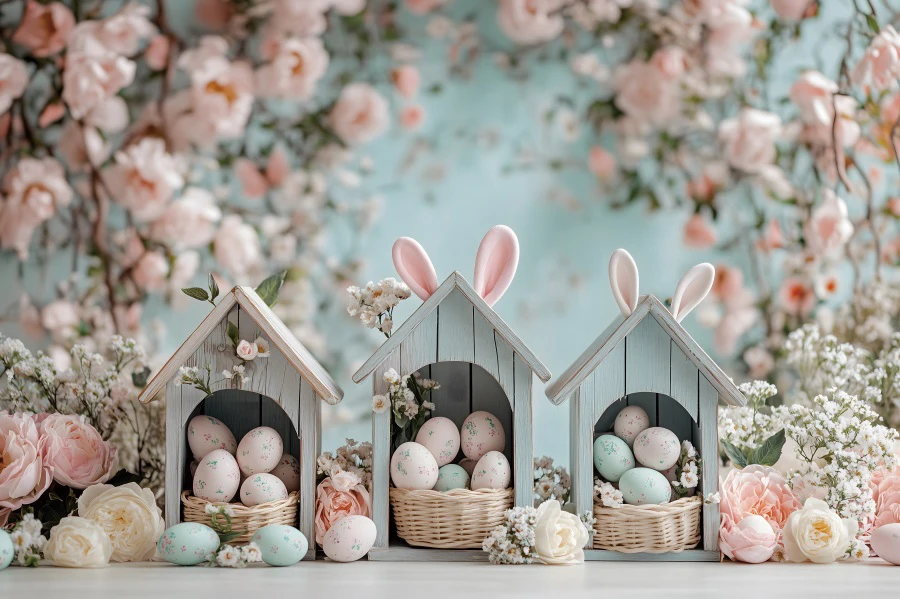 Мультяшный домик пасхальный день вечерние украшения фон для фотосъемки весенний