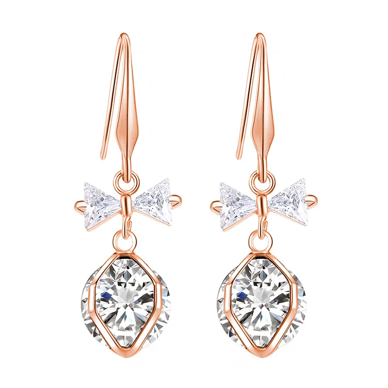 

Inlaid Transparent Cublic Zircon Bowknot Drop Earring For Women Girls Cute Temperament Charm Butterfly Crystal Earring