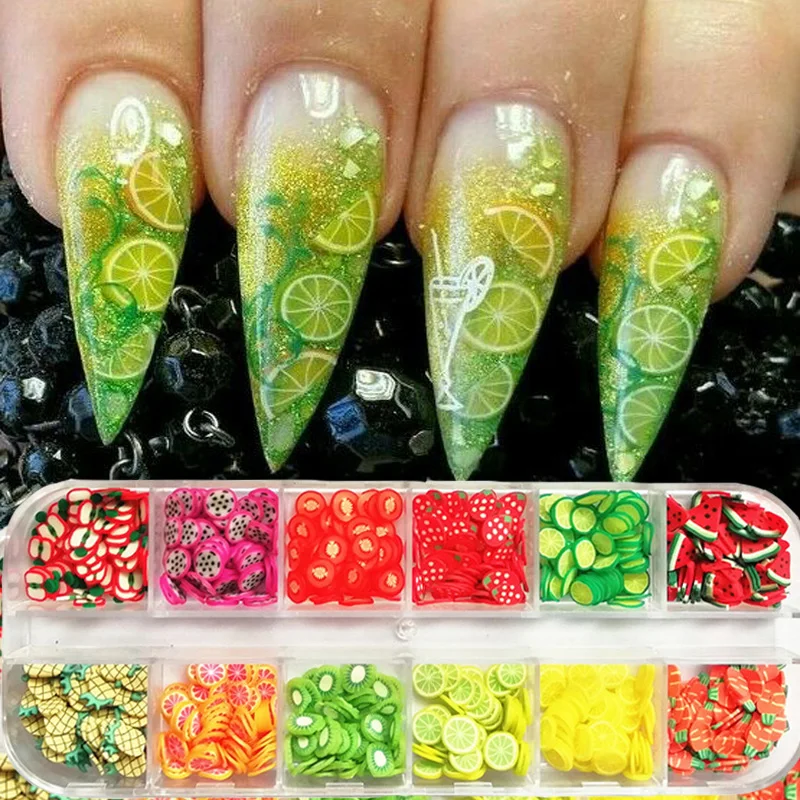 

HEALLOR 3D nail art accessories mixed flowers fruit sliced clay DIY nail decoration nail jewelry 12 grids/box