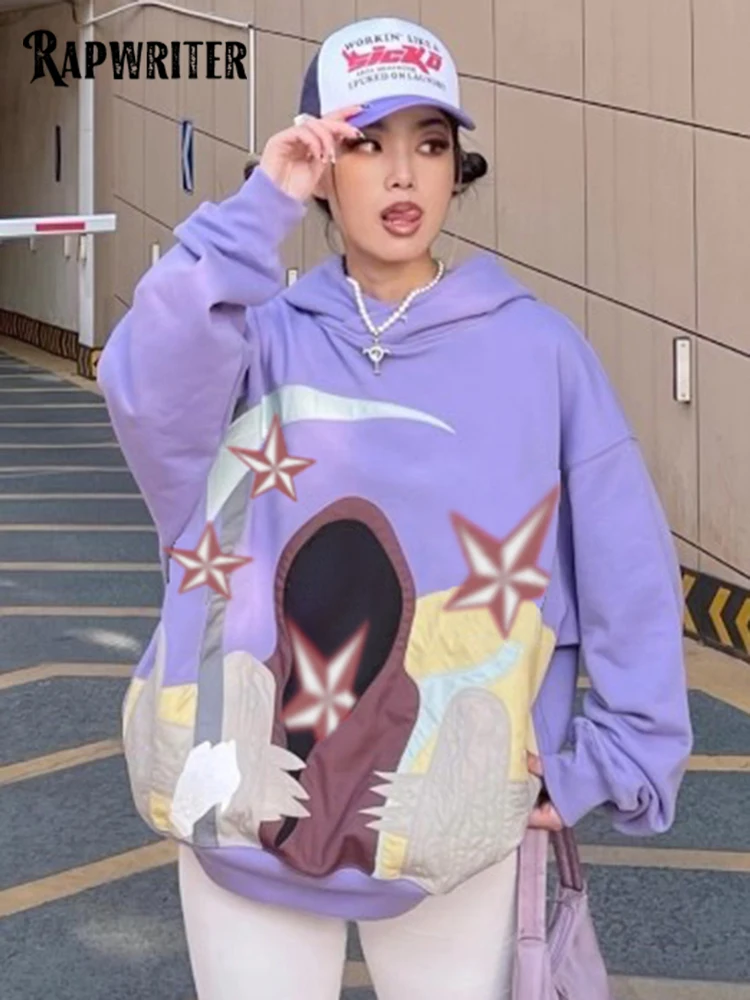 

Rapwriter Grunge Print Female's Fall Winter Pullovers Fashion Full-sleeve Oversize Hooded Sweatshirts Harajuku y2k Cute Clothes