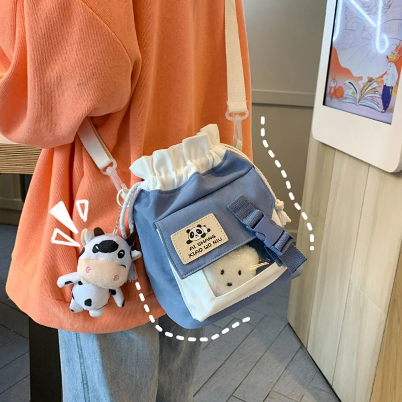 

Women's Shoulder Bag Cartoon Bag Cute Small Bag Small Fresh Girl Canvas Bag Student One Shoulder Bucket Bag