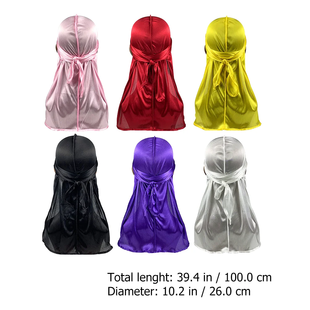 6-шт волнистая шляпа капот для мужчин длинный хвост Durag подшивка тюрбан атласный