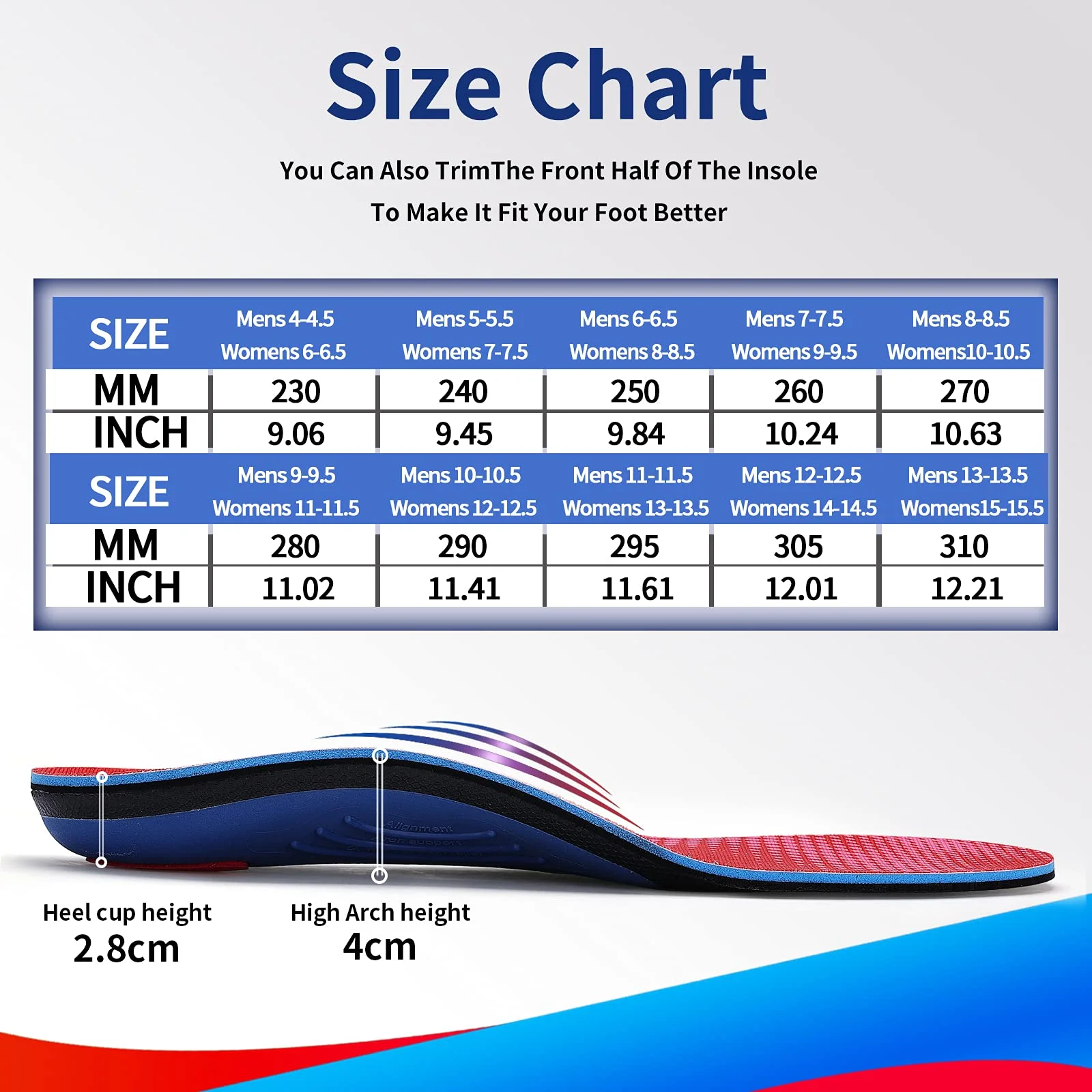 TOPSOLE Orthotic Insoles Arch Support Insoles For Plantar Fasciitis Flat Feet Pain Orthopedic Shoe Inserts Insoles For Men/Women