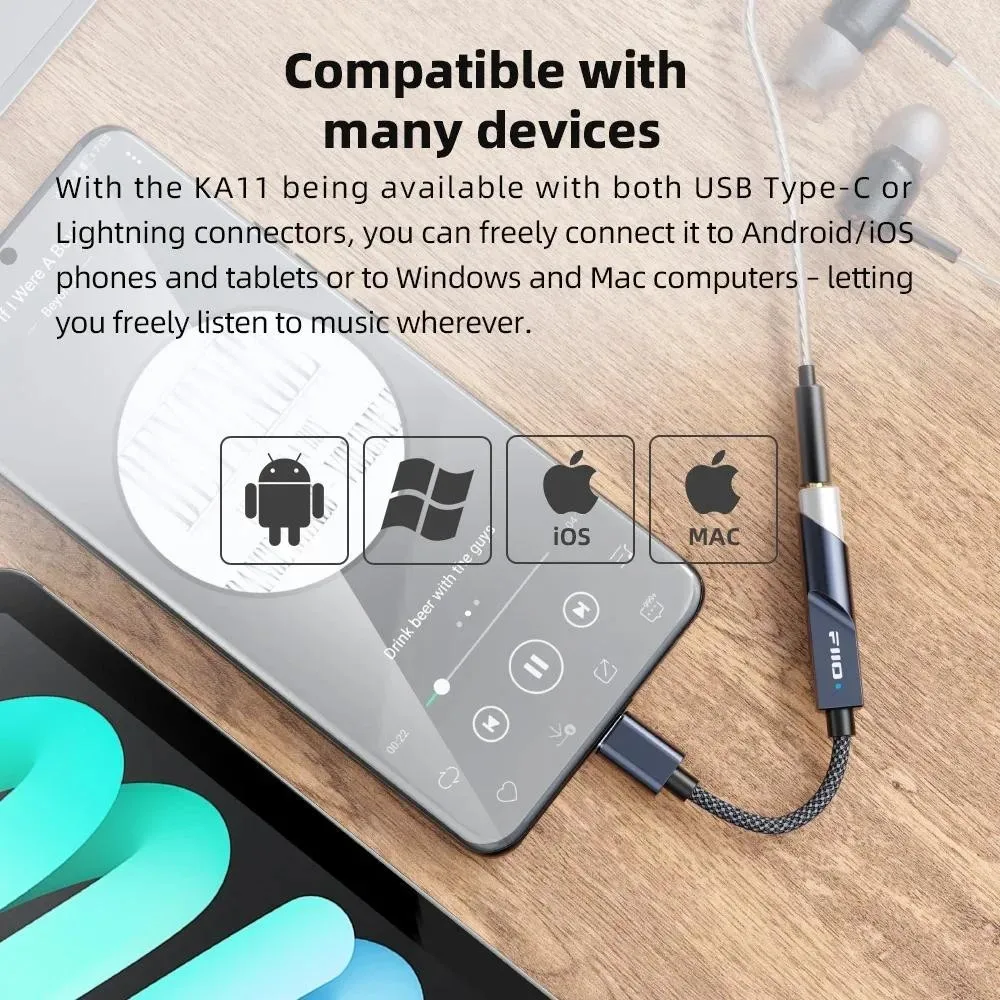 Фото FiiO JadeAudio KA11 USB ЦАП Усилитель для наушников Hi-Res Audio Type-C к адаптеру 3,5 мм USB-ключ DAD256 для Android/iOS Smsl №2