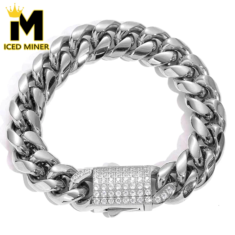 

Bling Top Stainless Steel Cuban Chain Bracelets For Men Women No Fade Bracelet Hand Chain Hip Hop Jewelry Free Shipping