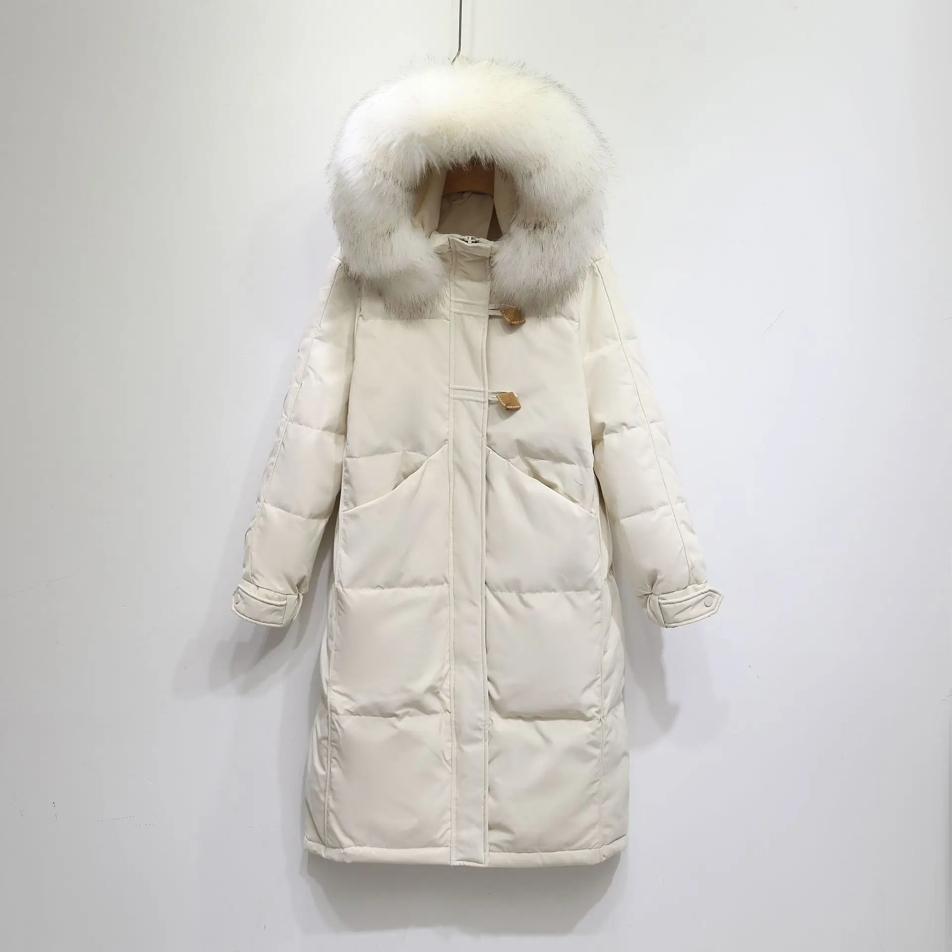 DEODAR Women Down Jacket Long Adjustable Cuff Hooded Fur Collar Warm Winter Thickened Loose Coats Ultralight Windproof Outerwear