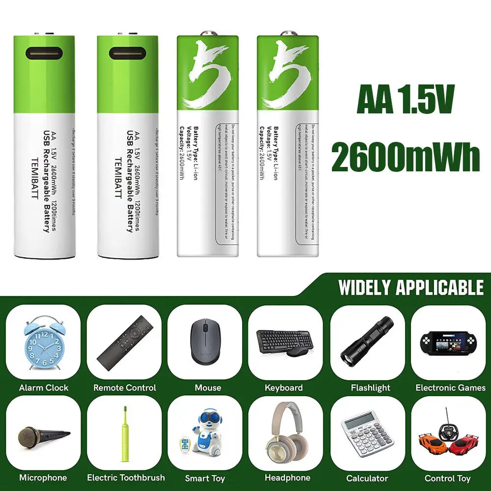 Оригинальные USB 1 5 В AA аккумуляторные батареи 2600 МВтч литий-ионная батарея для