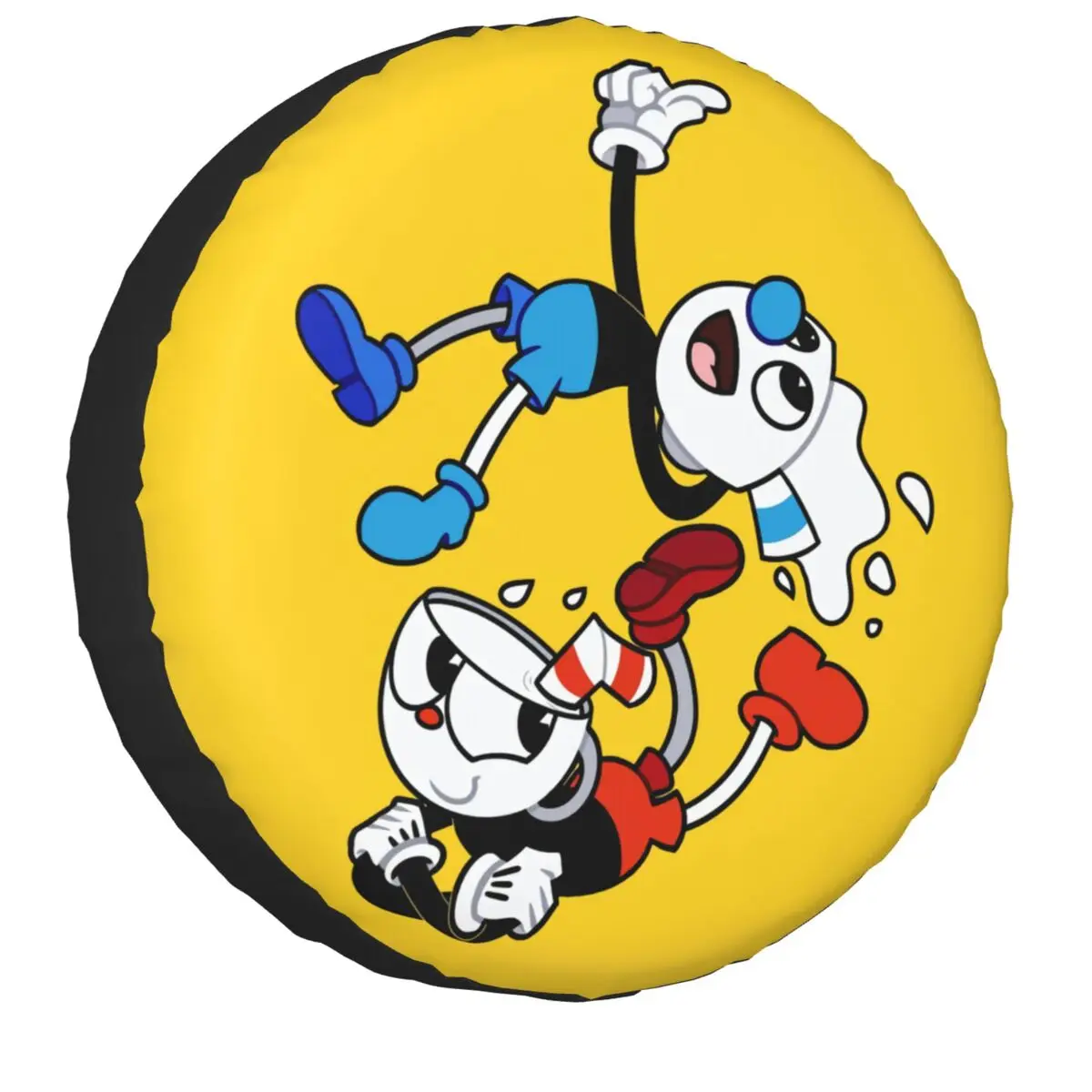 

Funny Cuphead Mugman Spare Wheel Cover for Pajero 4x4 SUV Custom Cartoon Video Game Tire Protector 14-17 Inch