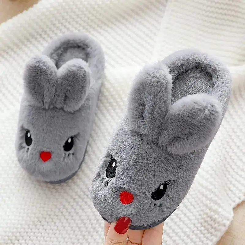 Enlarge New thickened warm children autumn winter cotton shoes casual cute girl rabbit home non-slip warm woolen cotton slippers