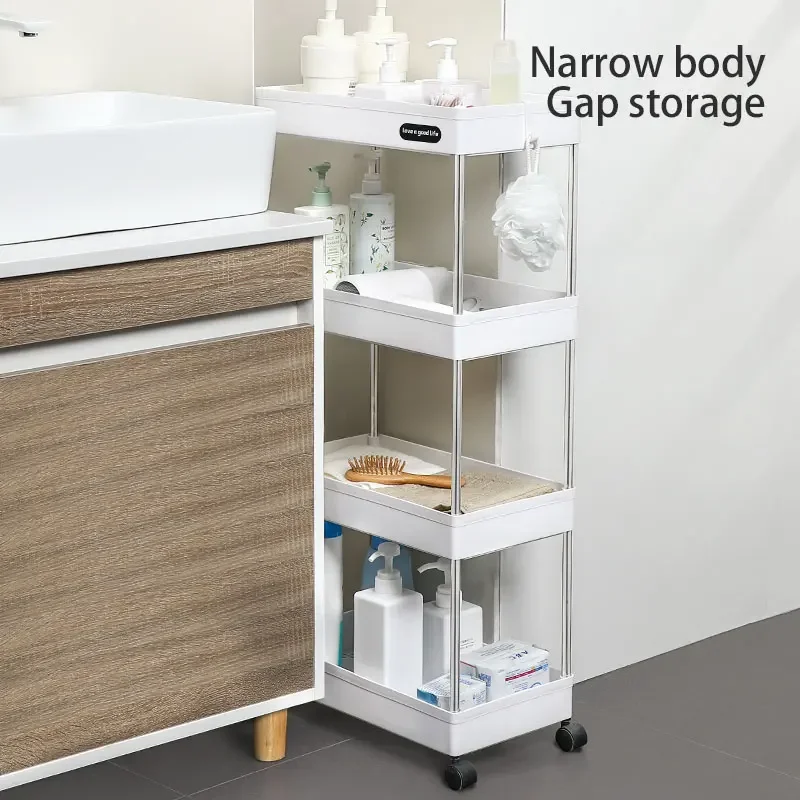 

Moveable Storage Cart 2/3/4 Layers Narrow Square Bathroom Storage Rack Trolley Slide Rolling Wheels Home Kitchen Gap Shelf