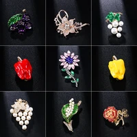 new fashion rhinestone enamel animal plant fruit brooch pomegranate umbrella pearl women badge scarf suit brooch jewelry gifts