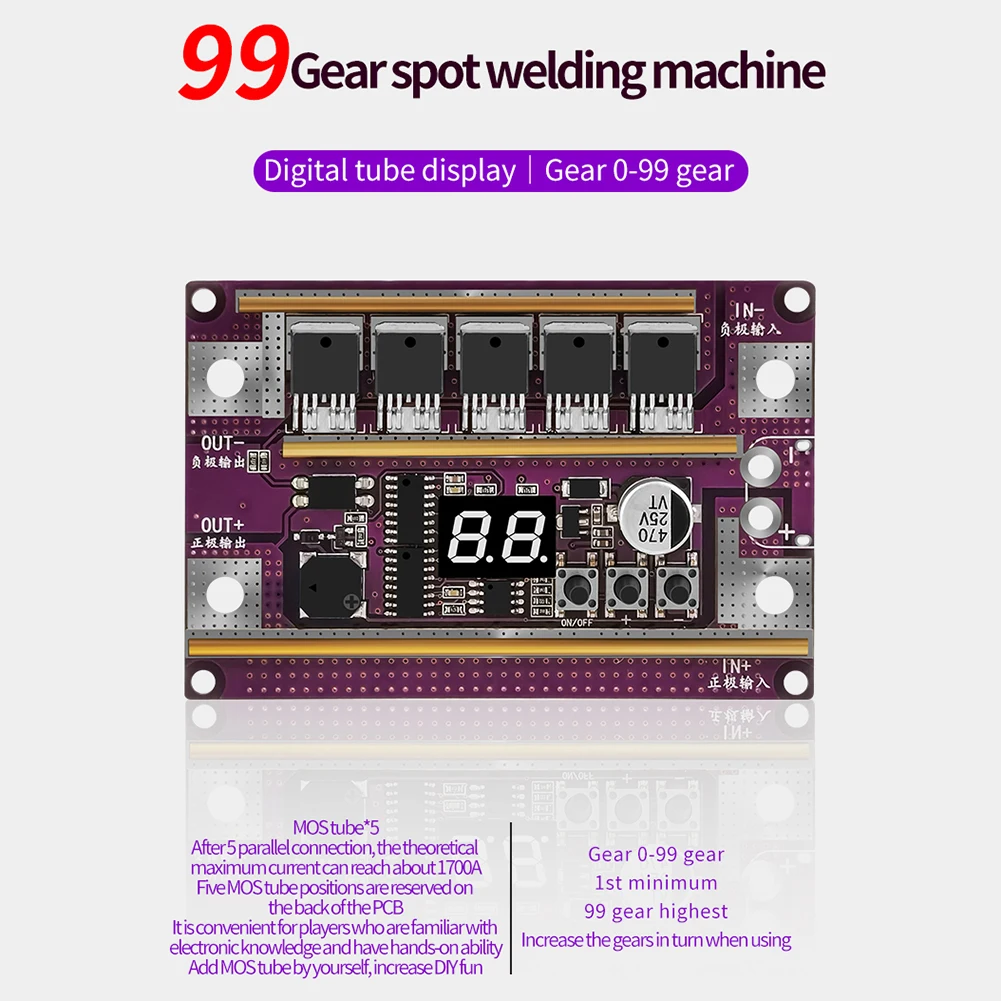 

12V Spot Welder with Automatically Trigger Welding Lithium Battery Control Board Kit 99 Gears Adjustable for DIY 18650 Batteries