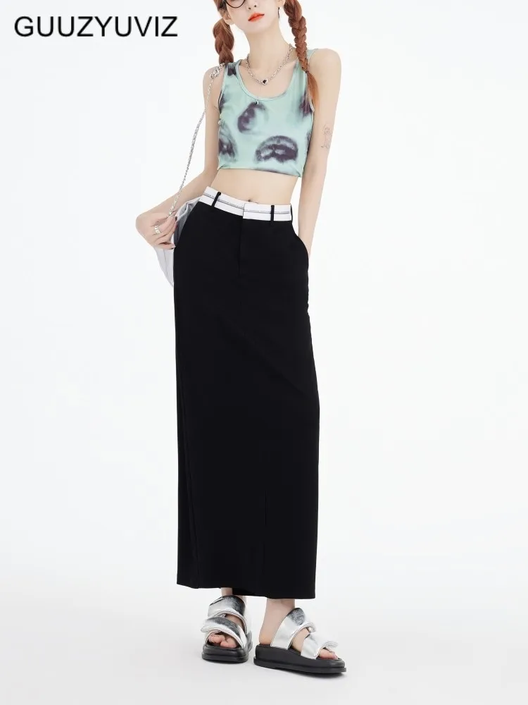 

GUUZYUVIZ Женская облегающая юбка-стрейч, длинная юбка контрастных цветов, новинка на лето