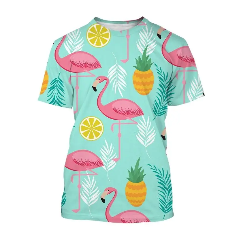 Unisex 2022 Summer Novelty Flamingo 3d Print T-shirt Street Fashion Shirt Breathable And Comfortable Short Sleeve Top Tee Women