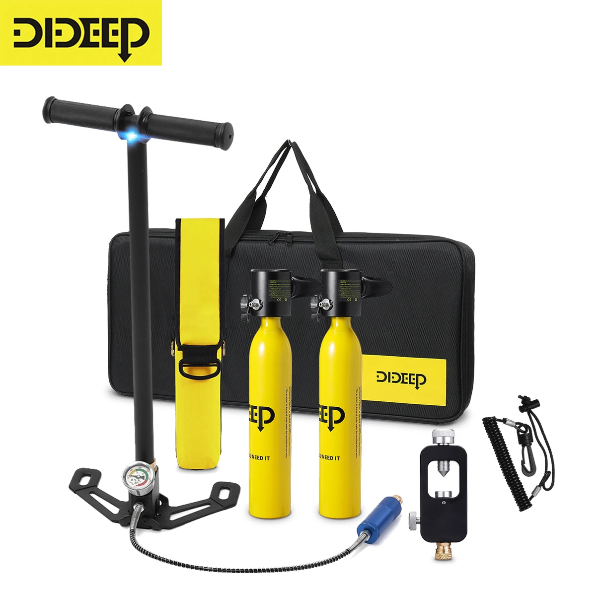 DIDEEP 0.5L Scuba Diving Tank Mini Oxygen Cylinder Set Respirator Air Tank Hand Pump for Snorkeling buceo Diving Equipment