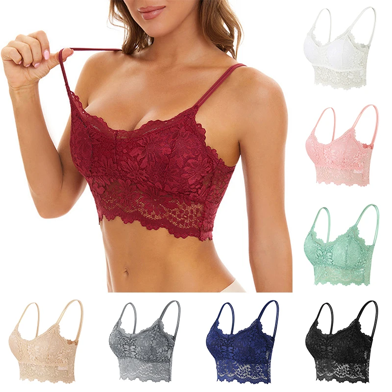 

Women Lace Bras Top Hollow Out Comfortable Bralette Solid Color Sexy Underwear Vest Female Wireless Lingerie Seamless Bra