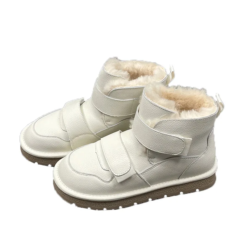 

Winter Fur Warm Boots New Leather Snow Boots Women Thick Bottom Outdoor Travel Cotton Shoes Double Buckle Velcro Botas Mujer