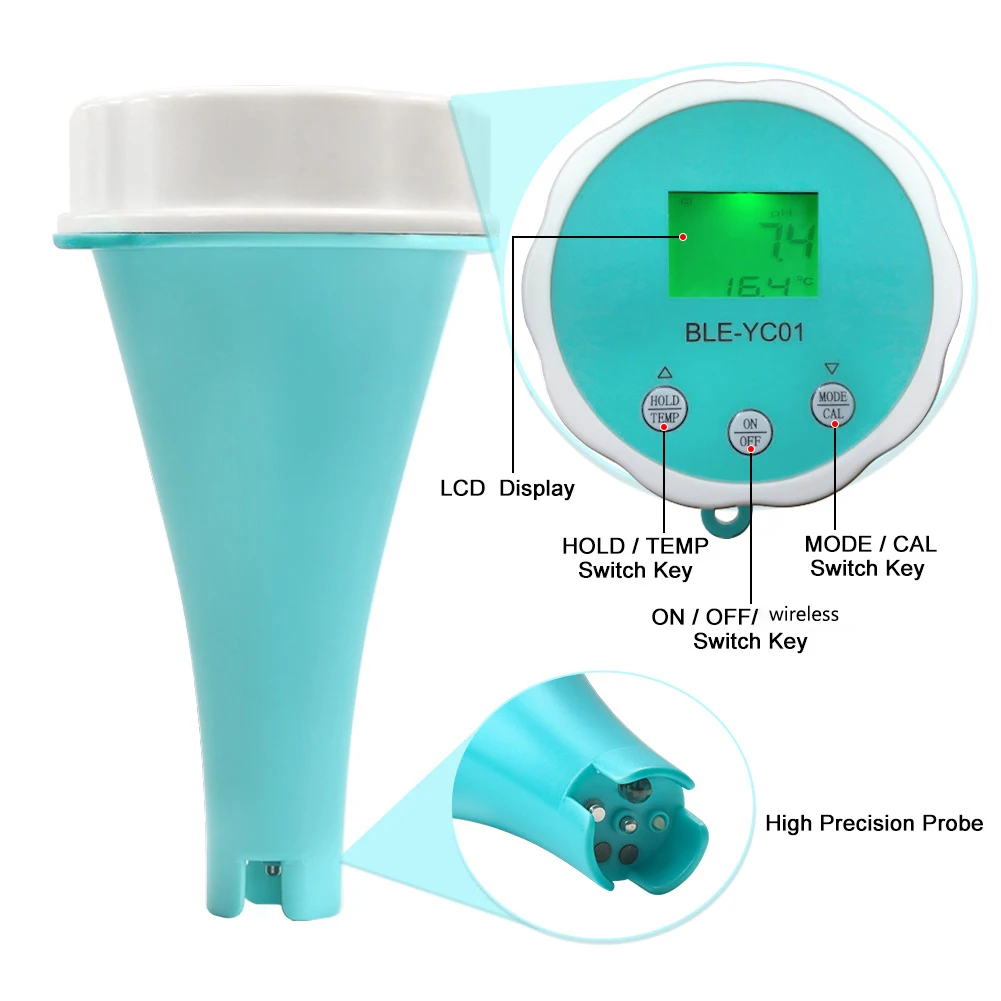 

6-in-1 Residual Chlorine Monitor PH/ORP/EC/TDS Water Monitor Testing Backlit LCD Display Smart Equipment Bluetooth-compatible