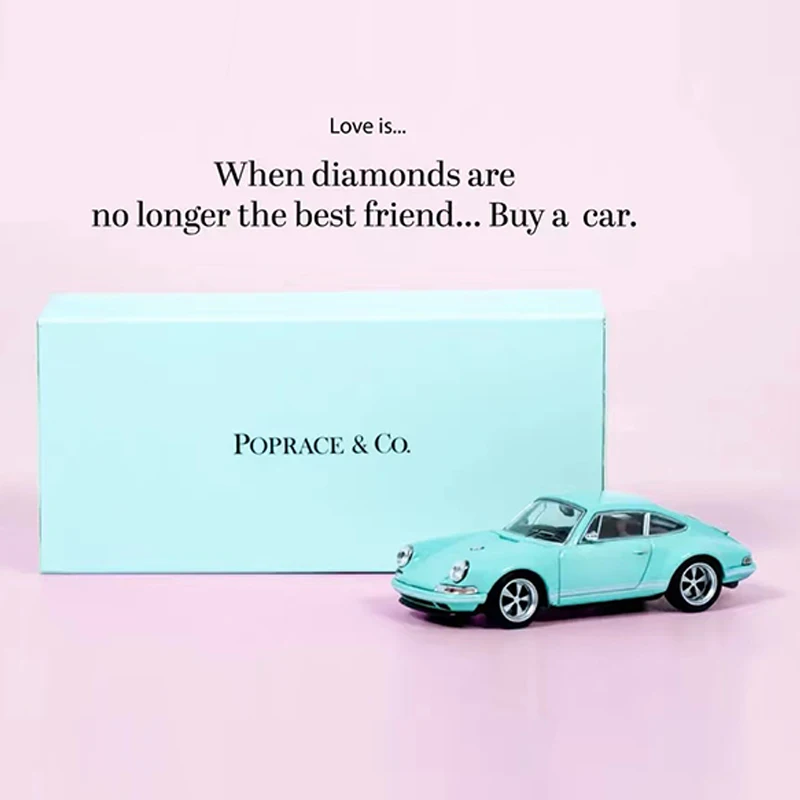 

POP Race 1:64 Model Car Porsche Singer 964 Alloy Die-cast Vehicle-Tiffany Blue