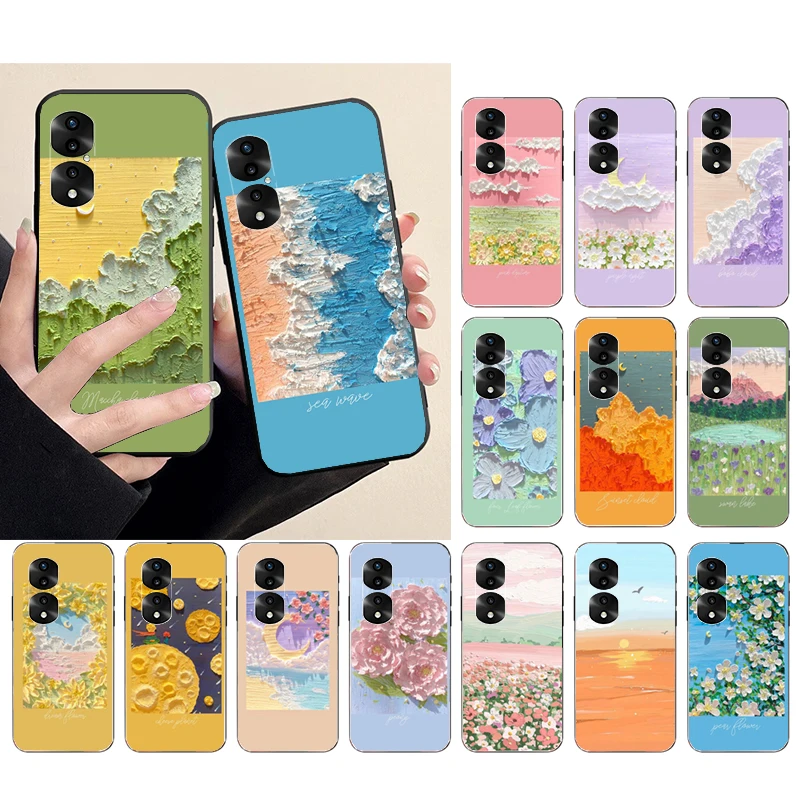 

Phone Case For Huawei P50 Pro P30 P40 Lite P40Pro P20 lite Mate 20 Pro Mate 50 Pro P Smart Drawing Flower Cloud Moon Funda Capa