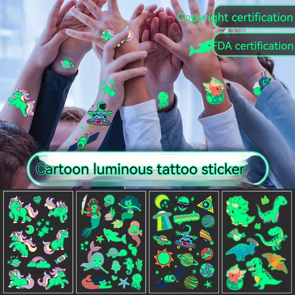 

Tattoo Sticker Glow In Dark Waterproof Temporary Dinosaur Unicorn Mermaid Children Cartoon Child Cute Stickers Tattoo for Kids