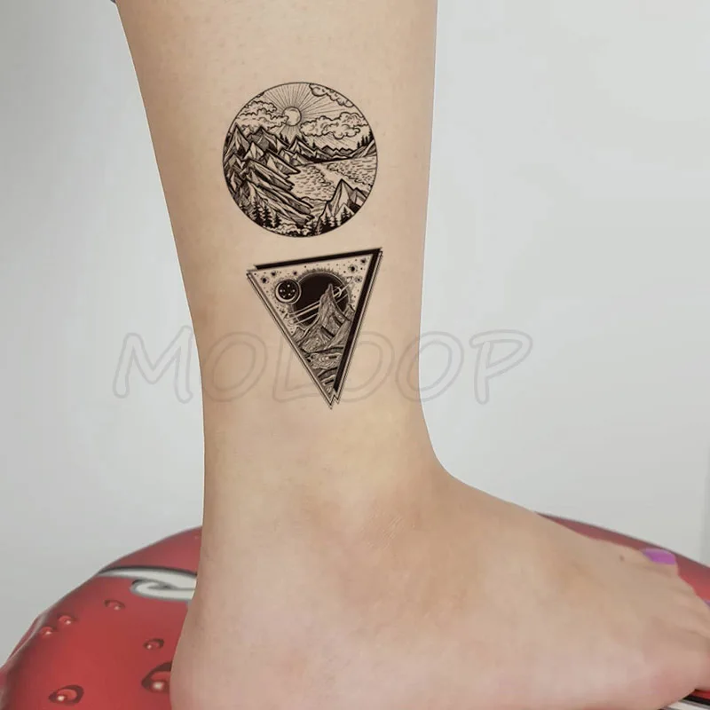 

Tattoo Sticker mountain tree planet sun moon circle triangle Water Transfer Temporary Fake tatto flash tatoo for kid girl men