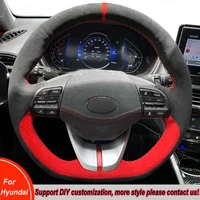 DIY Customized Black Red Suede Leather Steering Wheel Cover For Hyundai Veloster 2019 i30 2017-2019 Elantra Interior Accessories