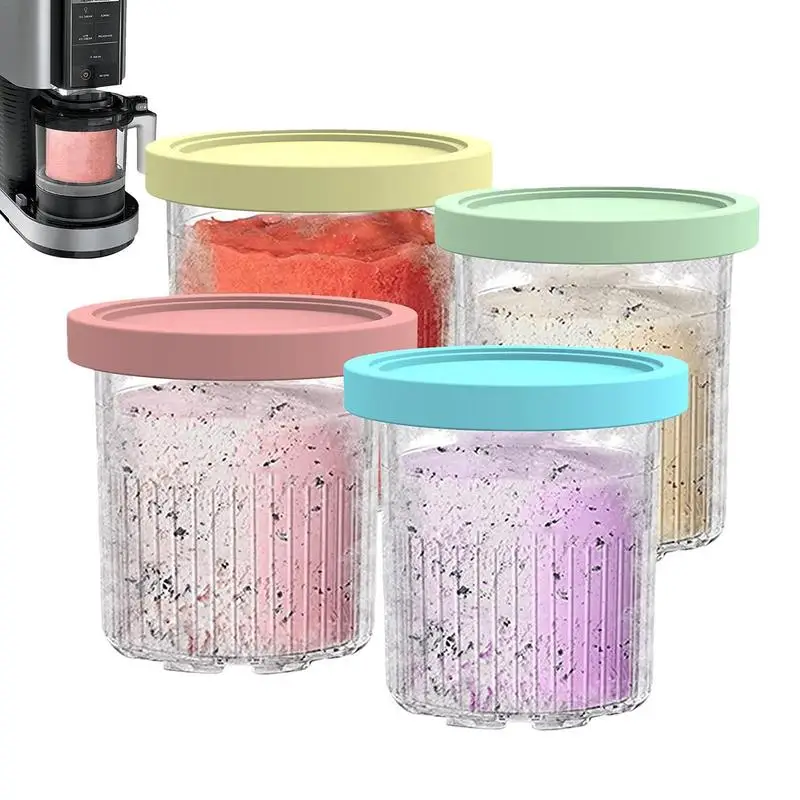 

4pcs Ice Cream Pints Cup Ice Cream Containers Food Grade Leakproof Reusable Storage Jar With Lids Yogurt Ice Cream Machine