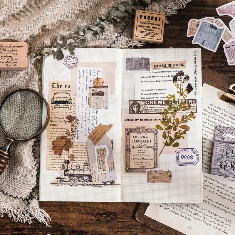 

46pcs Retro Paper Stationery Sticker Set Vintage English Handbook Material Scrapbooking Decorative Diy Label Gift Packing Decor