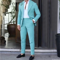 yiminpwp turquoise men suits notched lapel single breasted prom suit blazer jacket tuxedos trajes de hombre 2 piece coatpant