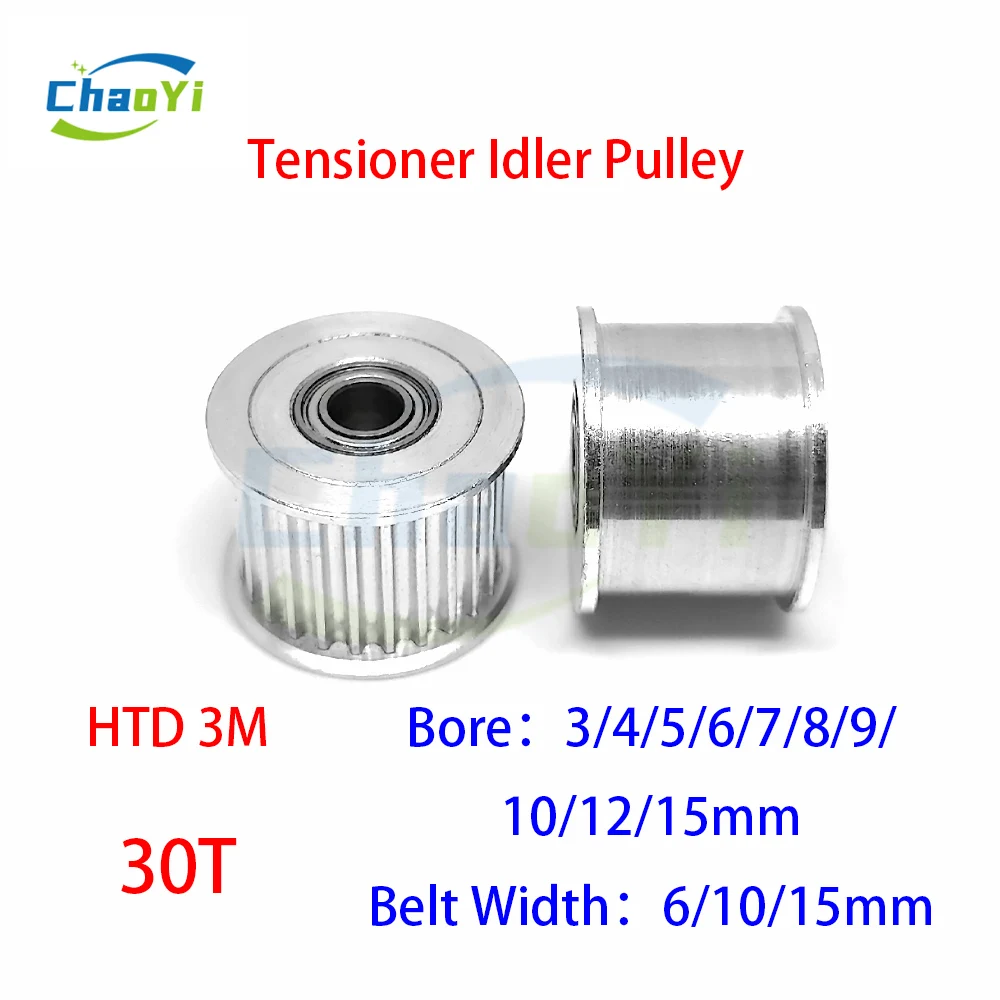 

HTD 3M 30 Teeth Tensioner Idler Pulley Bore 3/4/5/6/7/8/9/10/12/15mm Fit Belt Width 6/10/15mm Bearing Guide Synchronous Wheel 3M