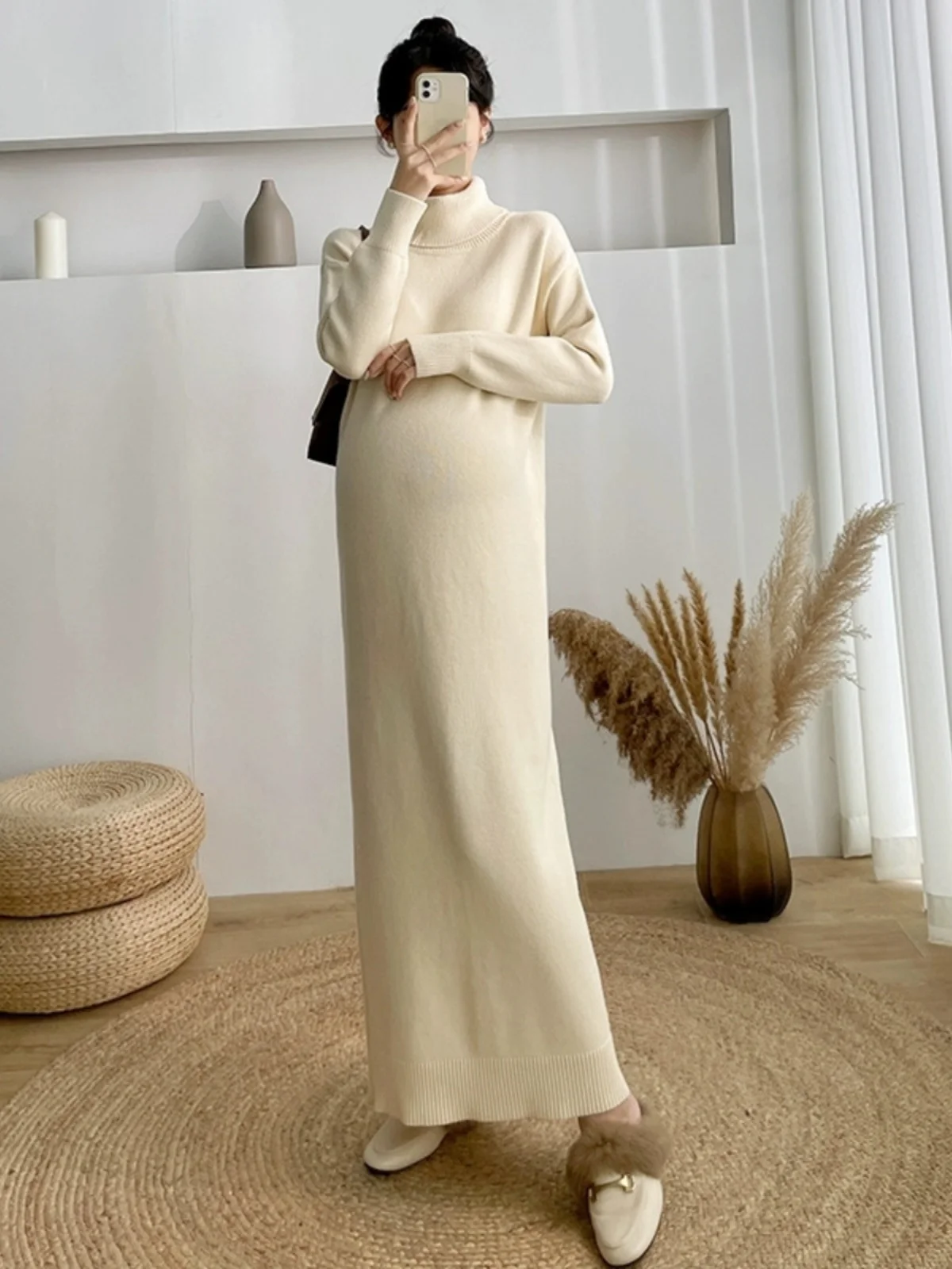 Женская водолазка больших размеров вязаная юбка с длинными рукавами осень-зима