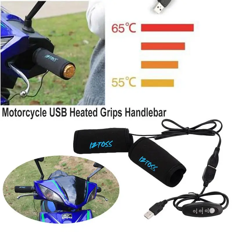 

1 Pair Motorcycle USB Heated Grips Handlebars With Temperature Control Switches Handlebar Warmer Removable Grips
