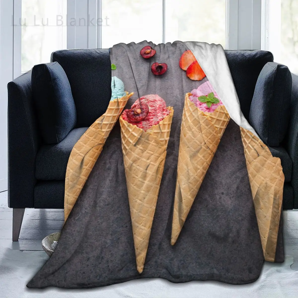 

Cute 3D PrintingIce Cream Flannel Blanket Sheet Bedding Soft Blanket Bed Cover Home Textile Decoration Blanket