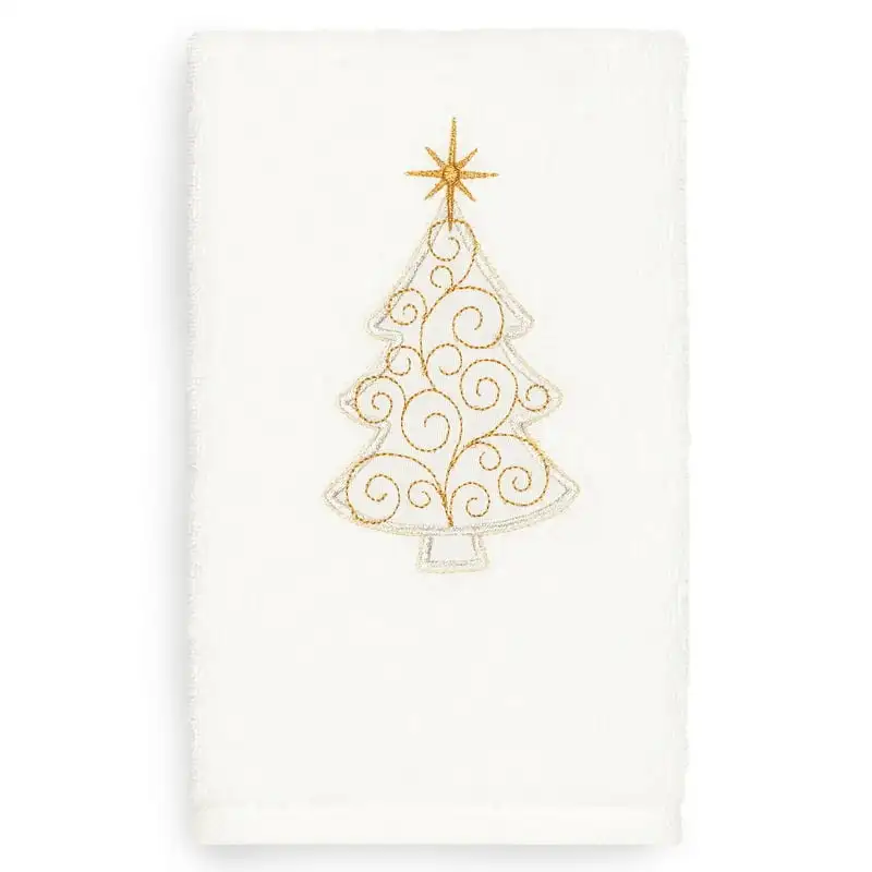 

Christmas Scroll Tree Embroidered White Turkish Cotton Hand Towel